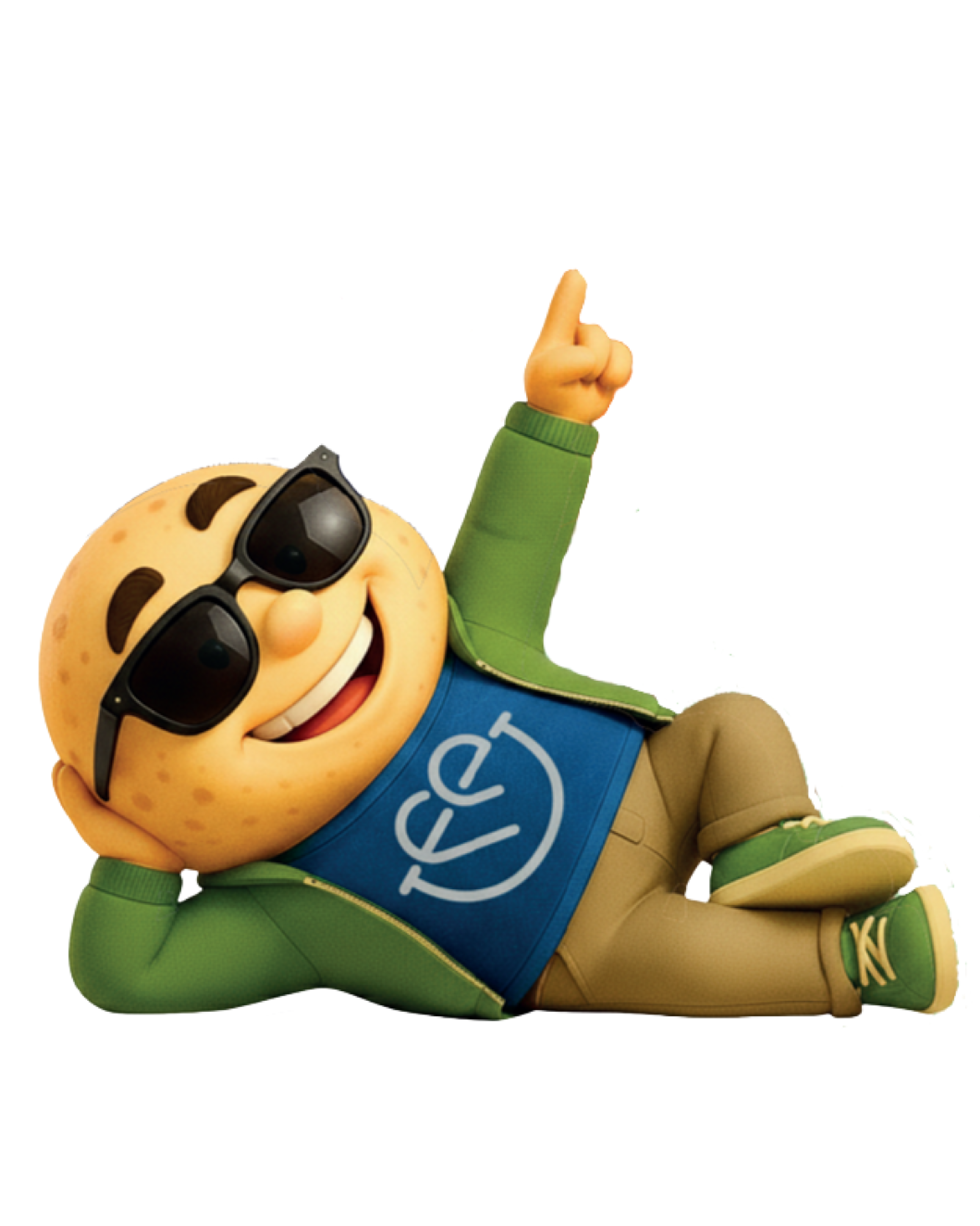 Chesito, the smiling Flavoreat mascot relaxing in sunglasses